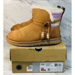 UGG Auburn Serape Chestnut Leather Water-resistant Mini Boots Size US 6 NEW
